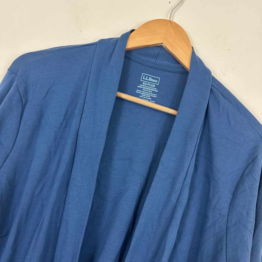 L.L. Bean Cardigan Sweater Blue Soft Knit Supima Cotton Open Front Womens 3X